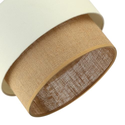 Modern Designer Double Tier Cream Fabric Linen and Natural Rattan Pendant Light Shade | 22cm x 30cm | Chic Style by Happy Homewares - Image 4