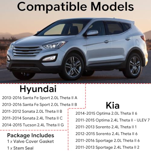Image of Valve Cover Gasket VS50869R Fit for Hyundai Kia 2.0T 2.4L Theta II | Sonata 10-14 2.0T-2.4L / Optima 11-15 2.0T-2.4L / Sportage 11-16 2.0T-2.4L / Sorento 12-15 2.4L / Tucson 14-15 2.4L