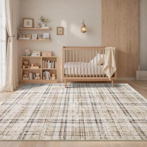 Tapete Decorativo Lavable 5x7 Pies Tartan Beige miniatura 2