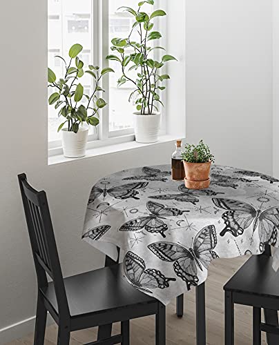 Meet 1998 Gray Butterfly Tablecloth, Waterproof Spillproof Rectangular Table Cloth, Washable Wipeable Tablecover For Kitchen Dining Room Party Banquet (Moon Sun, 54X54 Inch) #TOP2