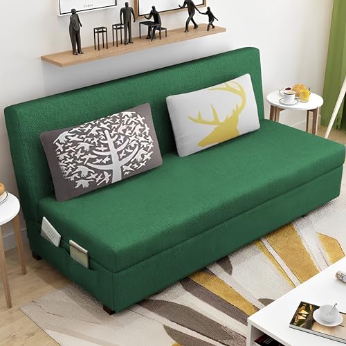 Image of Divano 3 Seater Sofa Cum Bed for Living Room (Green) Premium Fabric Sofa