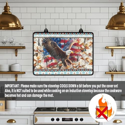 Image of Induction Stove Top Cover Protector Multipurpose Flat Top Stove Cover Mat Universal Stove Top Cover for Electric Anti-Scratching Cooktop Mat, 29 x 21 Inch, American Eagle Tribal Print