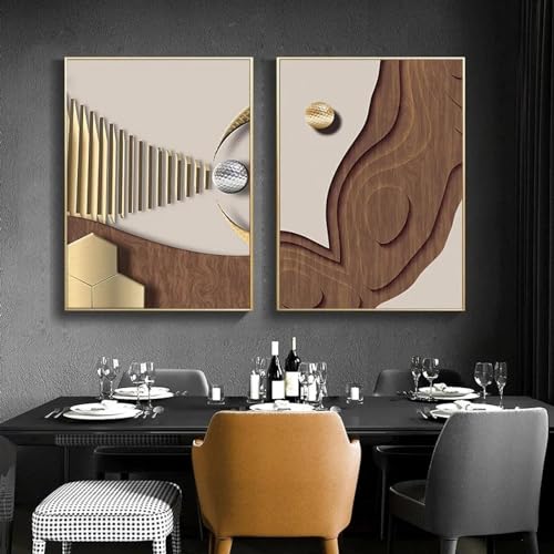 Peinture sur toile abstraite marron doré ICOMPY 58x85cm x2