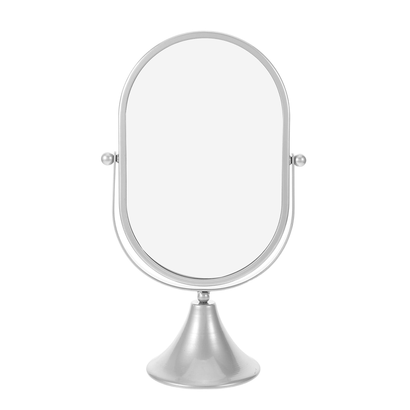 Miroir de Bureau Ovale Argenté avec Support en Métal Pivotant pour Coiffeuse et Salle de Bain