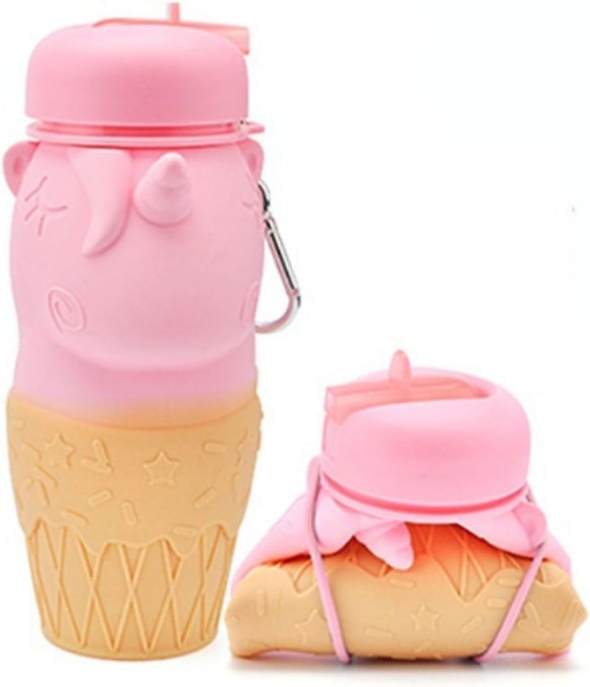 Watermelon Design Silicone Collapsible Water Bottles, Portable Sports Bottle with Carabiner Clip, Leak Proof, BPA Free Sippy Straw 550 ml (Pack of 1) (WATER MELON)