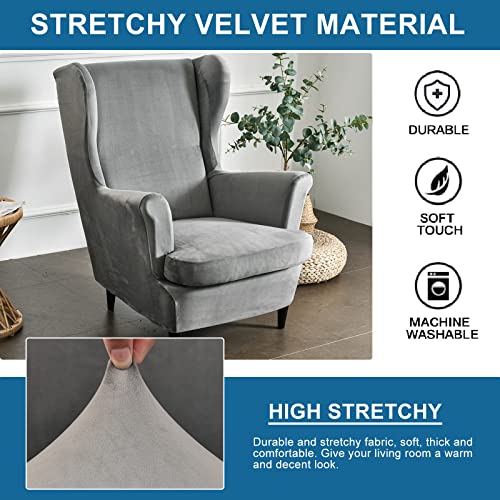 Krfoonn Wingback Chair Cover Slipcovers 2 Piece Stretch Velvet Plush Wing Chair Covers Slipcovers Wingback Sofa Covers Armchair Covers Furniture Protector For Living Room, 03 #TOP2