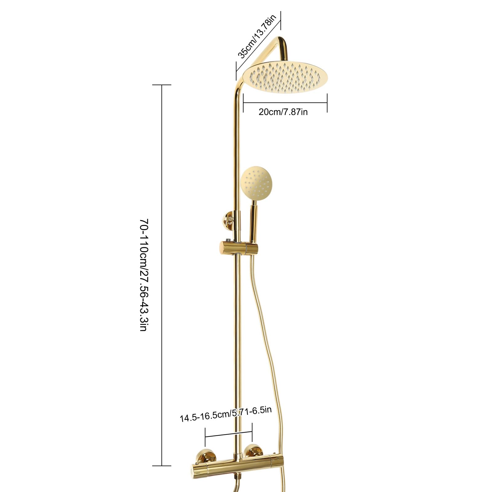 Duschzubehör,Duschsets,Duschsysteme,Thermostatische Regenbrause,Goldene Handbrause,Verstellbare Duschsäule,Duschset aus Edelstahl