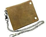 Vintage Biker Trucker Motorcycle Leather Bifold Snap Wallet W/Chain L83