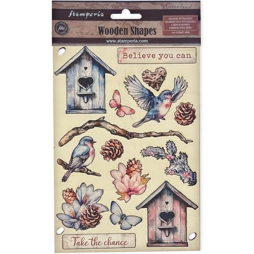 Stamperia - Coloured Wooden Shapes for Scrapbooking, Albums, Card Making, Bullet Journalling and More, LaserCut, Printed for Enhanced Detail, Perfect for Hobbies, Crafts and Gifting (Dewdrops) (A5)