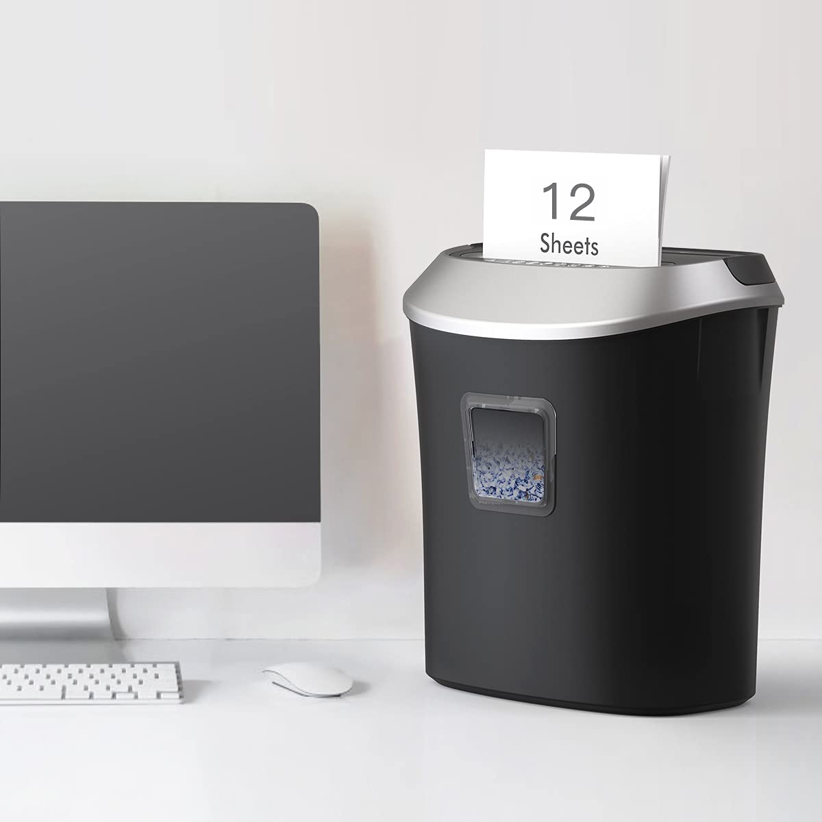 Paper Shredder, 12 Sheet Cross Card Shredder Cut Credit Paper Shredder Machine for School Office Home Use, Heavy Duty Shredder 22L Wastebasket with Transparent Window