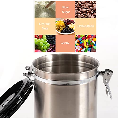 1.8L Coffee Canister Airtight, 26Oz Coffee Storage Container Stainless Steel Air Tight Coffee Jar With Scoop, Date Tracker, 2 Extra Co2 Release Valve For Beans Ground Tea Flour Sugar (Sliver) #TOP2