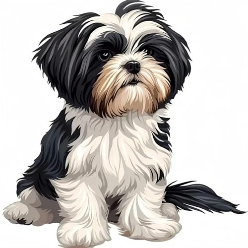 5DDIYART Shih Tzu Dog Paint by Numbers for Adults Beginner Paint by Number Kits on Canvas Easy Acrylic Painting Home Wall Decor 15.7x15.7 inch