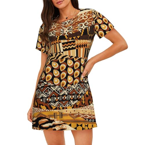 Robe de nuit manches courtes pour femme en patchwork africain contre la chaleur nocturne
