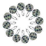 12 crochets de rideau de douche, décoration ronde en verre cristal, motifs imprimés, crochets argentés pour correspondre à différents styles de rideaux de douche de salle de bain