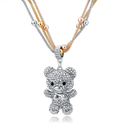 Teddy Bär mit Zirkoniasteinen und Kette tricolor Teddy in Silber 52,5cm