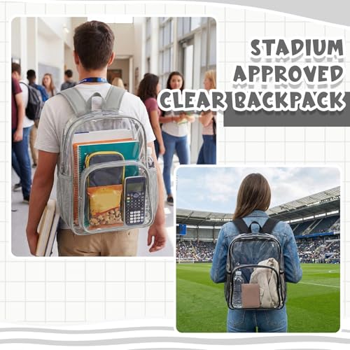 Image of Amylove 6 Pcs Clear Backpack bulk for Stadium Events Heavy Duty PVC Transparent Bookbag for College Workplace Security (15 Inches,Black and Gray)