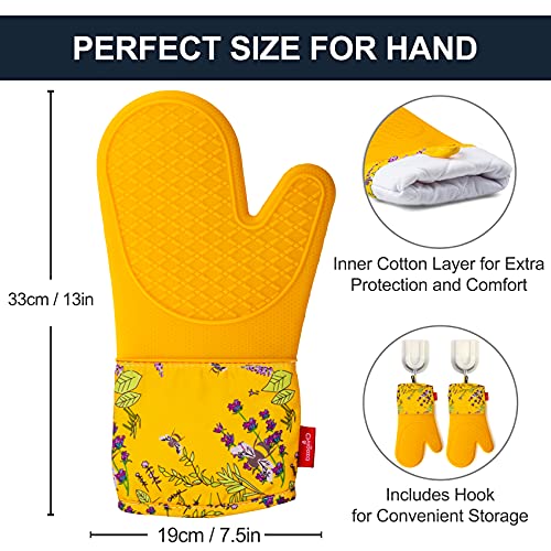 Silicone Oven Gloves Heat Resistant for Cooking BBQ Grilling Microwave Yellow - Image 3