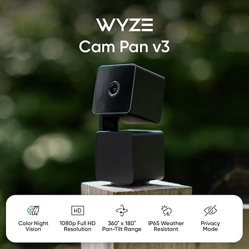 WYZE Cam Pan v3 - Cámara de seguridad inteligente para el hogar con clasificación IP65 de 1080p PanTiltZoom Wi-Fi con seguimiento de movimiento para