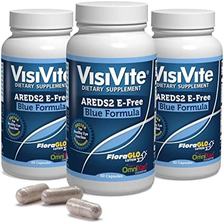 AREDS 2 E-Free Blue Max Vision Vitamins - Without Vitamin E - Zeaxanthin Plus Lutein - Bilberry and Grape Seed Extract - Pack of 3