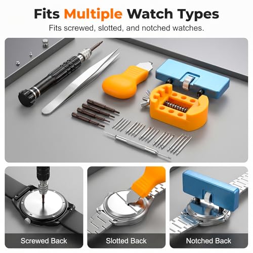 Image of Watch Repair Kit, Watch Link Removal Kit, Watch Battery Replacement Tool Kit, Watch Case Opener, Holder, Spring Bar, Tweezer, Screwdriver, Watch Tool Kit for Watch Back Removal and Band Replacement