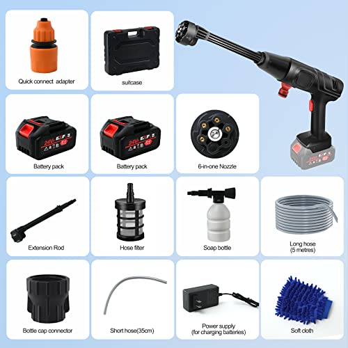 Portable Cordless Pressure Washer 652Psi - 15000Mah* 2 Rechargeable Battery,6-In-1 Nozzle Portable Power Washer Gun For Washing Cars/Home/Garden/Floor Cleaning/Outdoor Cleaning #TOP7