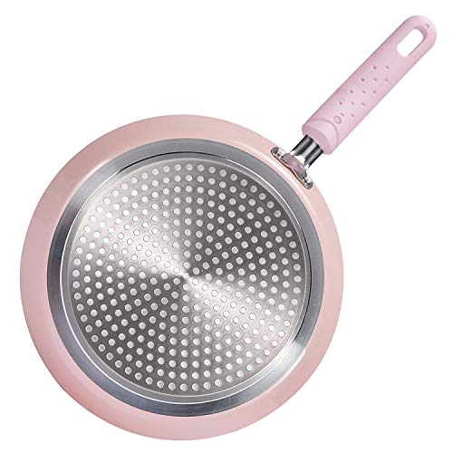 Crepe Pan, ROCKURWOK Nonstick Pancake Pan with Silicone Handle Frying Skillet Griddle for Omelette, Tortillas, Dosa, 9.5-Inch, Pink