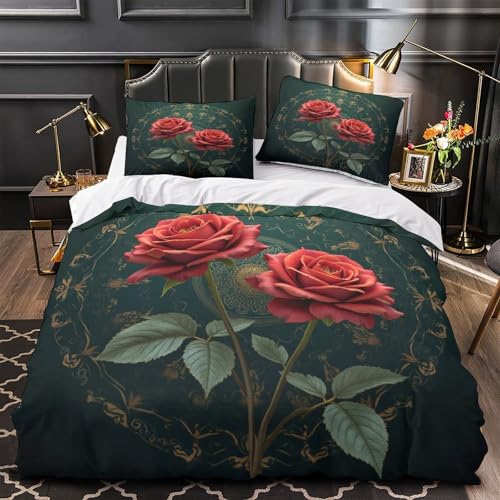 Housse de couette motifs floraux en microfibre douce effet 3D