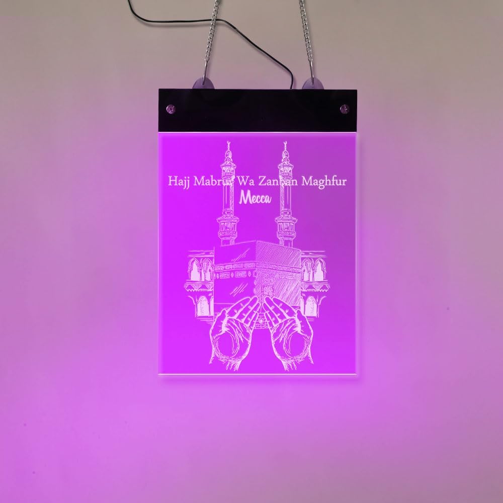 The Geeky Days Hand Pray Holy Kaaba Mecca Electronic LED Lighted Signs with 7 Color Changing Light Hajj LED Neon Sign Board Islamic Art Eid Ramadan Mubarak Saudi Arabia Home Decor(15.74 x12inches)
