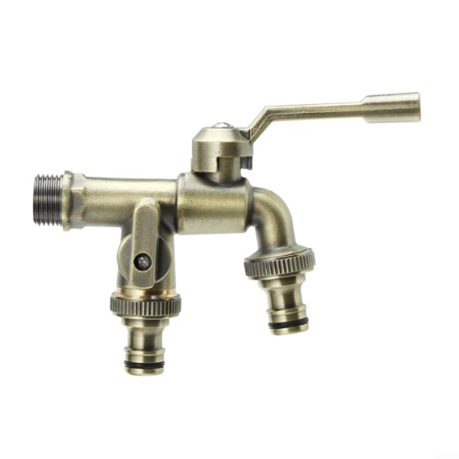 snowchecking Solid Brass Garden Tap,Double Garden Taps Water Faucet With Base, Dual Outlet Antique Style Washing Machine Faucet (Green bronze)