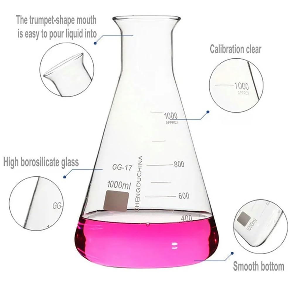Attrezzature e forniture di laboratorio 1 pezzo 50 ml/100 ml/150 ml/200 ml/250 ml/300 ml/500 ml/1000 ml beuta di Erlenmeyer in vetro borosilicato for apparecchiature laboratorio