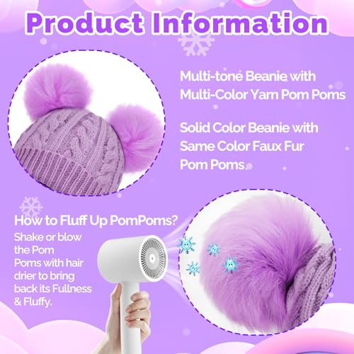 Kids Winter Beanie Hat, Toddler Warm Fleece Lined Knit Thick Beanies Cap with Double Pom Pom for Boys Girls3