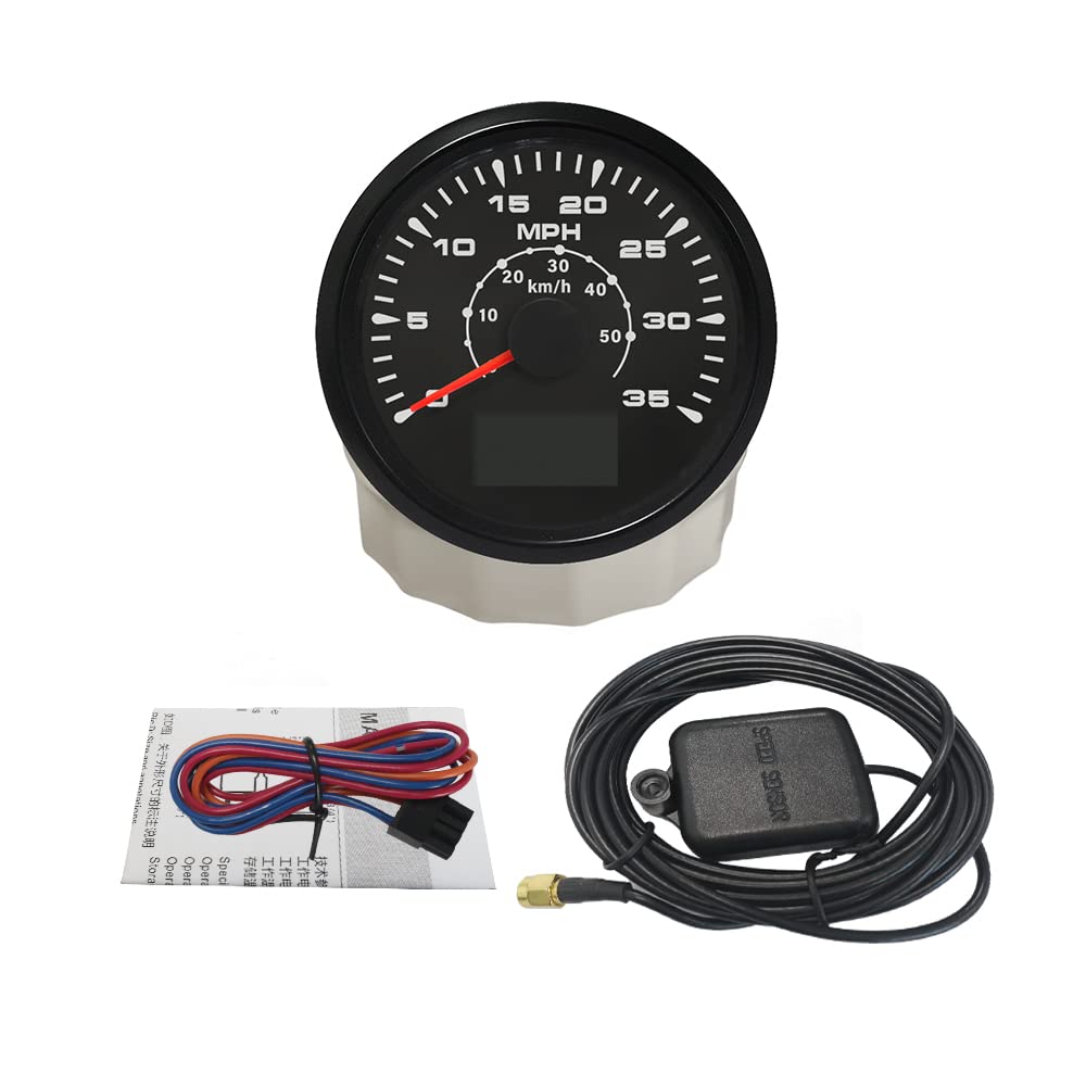 ELING ATV Car Boat GPS Speedometer Velometer 0-35MPH 0-55KM/H Odometer Gauge Kit with ODO Course Tripmeter 85mm 3 3/8" 12V 24V