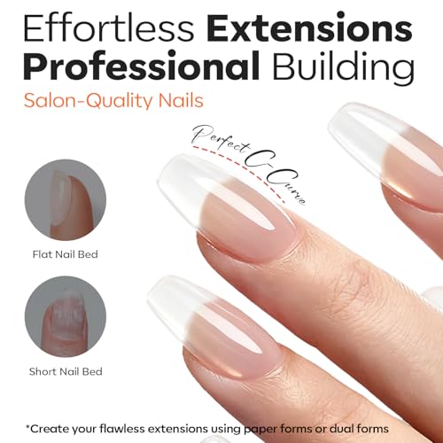 Image of modelones Gel Builder for Nails 2 Colors, 10-in-One Builder Hard Gel Nail Kit Clear Nude with Dual End Brush, Acrylic Clamps, 100PCS Paper Forms for Sculpting Extension Overlays Salon LED Cured
