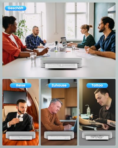 Ablemark Bluetooth Thermodrucker A4, Tragbarer Mobiler Drucker A4 für Unterwegs, Inkless Printer Kompatibel mit Android & IOS und Laptop für Zuhause, Büro, Tattoo Stencil Druckerker