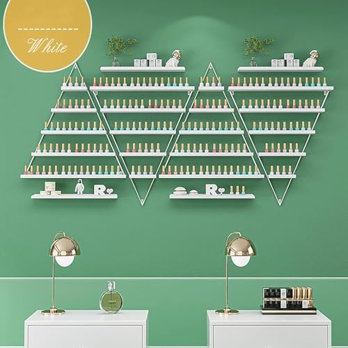 5-Tier Wall-Mounted Nail Polish Rack - Space-Saving Display Organizer for Salons & Beauty Shops - 6 Piece Set in White - Perfect for Cosmetics Storage & Nail Art