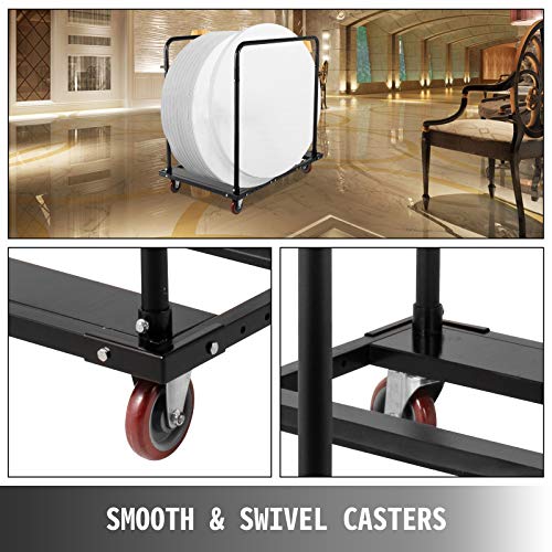 Happybuy Folding Table Cart Black Table Rack For 60" Round Tables Heavy Duty Table Trolley Black Desk Trolley Steel Frame Rolling Casters Party Event Hotel Furniture 10 Table Capacity #TOP28
