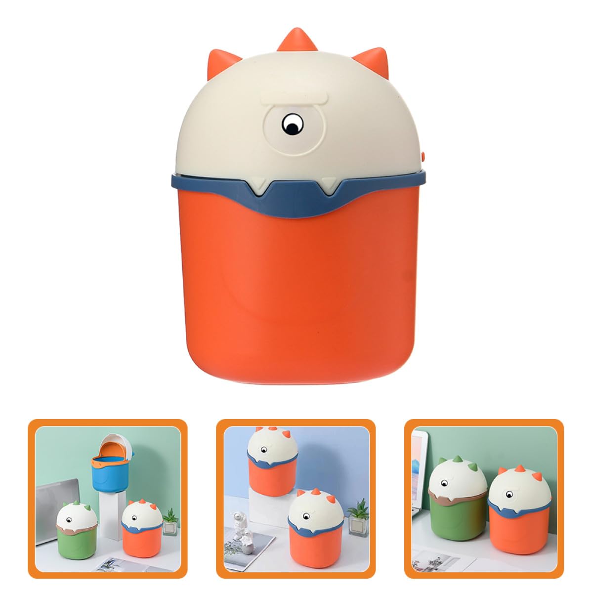 Cartoon Desktop Trash Can with Lid, Red Plastic Wastebasket