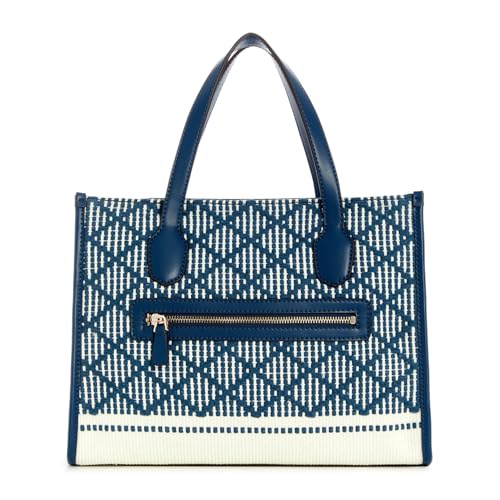 GUESS Damen Silvana Double Compartment Tote Schulranzen, Tragegriff Oben, Marineblau, Mehrfarbig