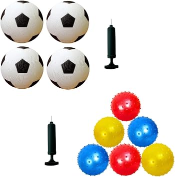 AppleRound 4 Soccer Balls + 6 Knobby Balls, 5-inch Soccer Balls Bundle with 7-inch Knobby Balls for Toddlers and Kids - with Pump
