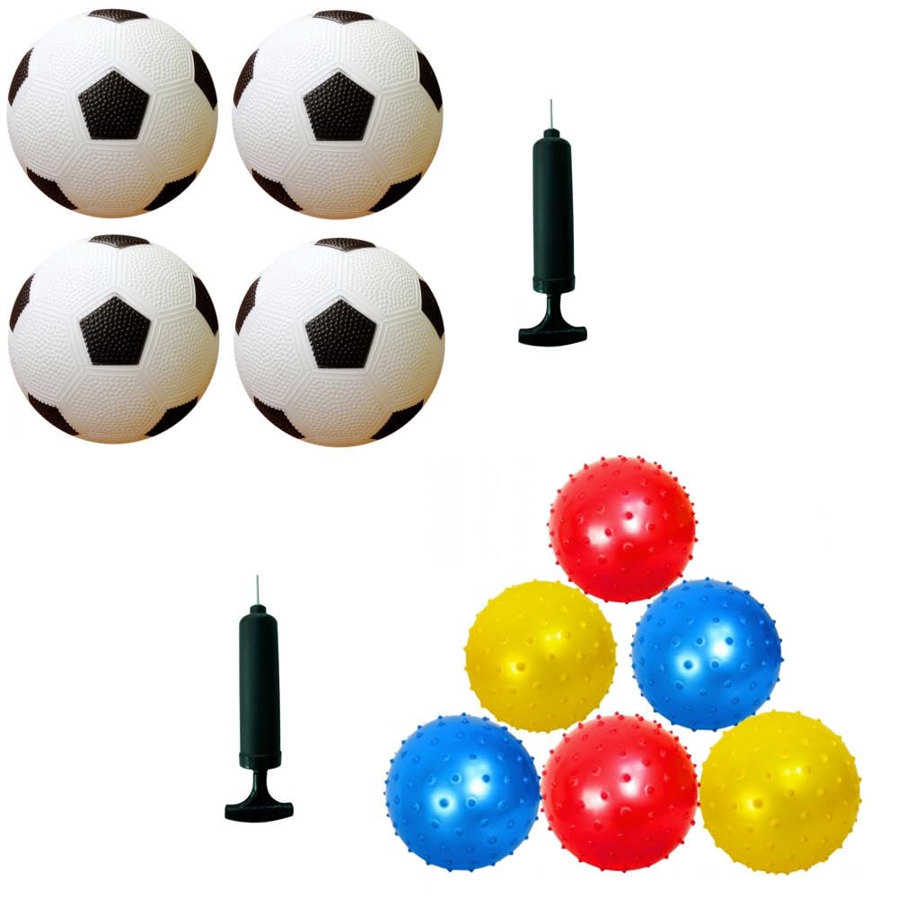 AppleRound 4 Soccer Balls + 6 Knobby Balls, 5-inch Soccer Balls Bundle with 7-inch Knobby Balls for Toddlers and Kids - with Pump