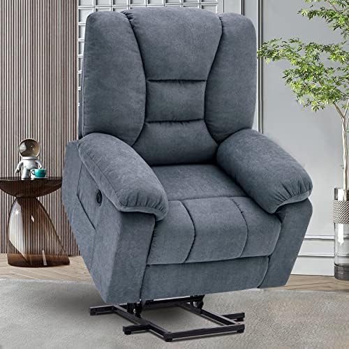 SELLERWE Electric Power Lift Recliner Chair for Elderly with Massage and Heat, Fabric Lift Recliner Chairs for Seniors, Remote Control, 3 Positions, USB Ports for Home Living Room (Grey Blue)