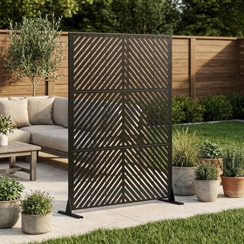 Metal Privacy Screen for Outdoor Freestanding, Outdoor Indoor Decorative Metal
