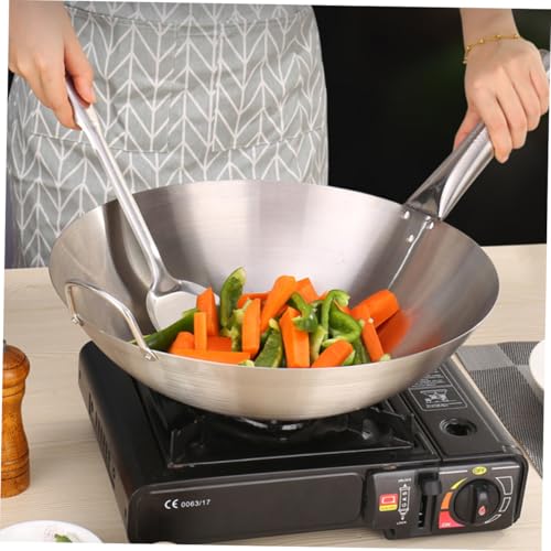FELTECHELECTR 1pc Stainless Steel Household Wok Non-stick Cooking Frying Pan for Home Use Compatible Gas and Electric Stoves Easy to Clean and Wear-resistant
