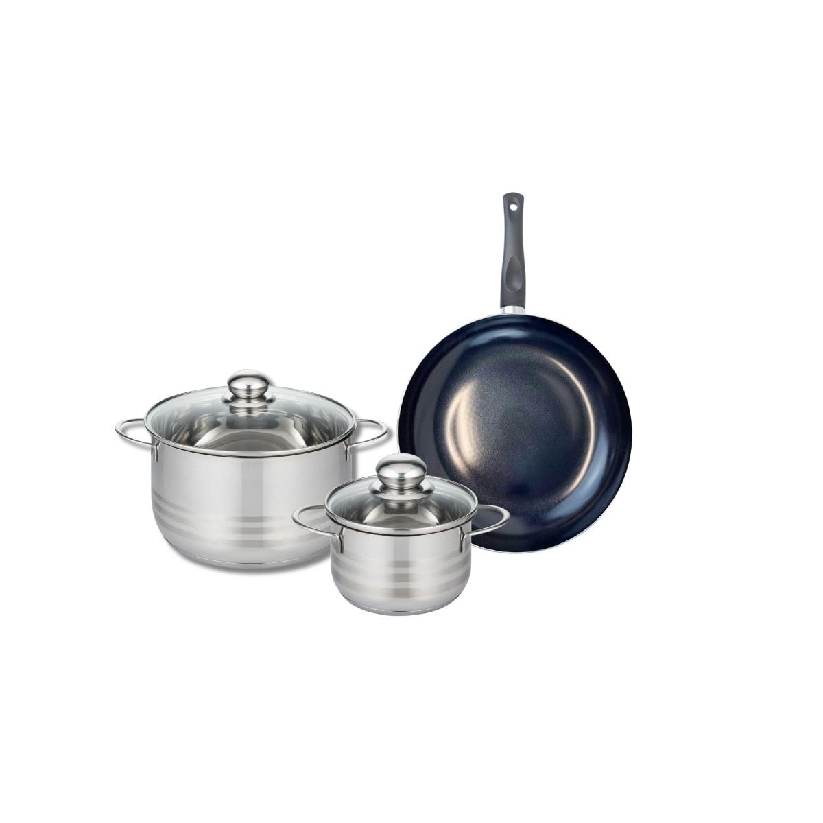 Batterie de cuisine 3 pièces ELO Prima Brillant en inox avec poêle et deux faitouts