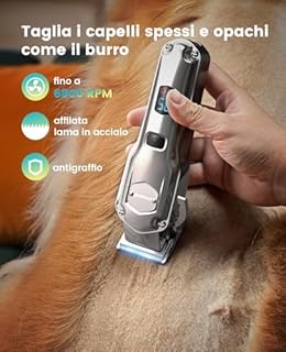 oneisall 4 in 1 Tosatrice per cani con pelo folto/denso, silenziosa Tosatrice professionale/tagliaunghie/limatrice per cani di piccola e grande taglia e gatti, batteria da 4 ore