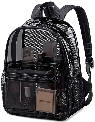 BTOOP Mini mochila transparente transparente para eventos de estádio 30 x 30 x 15 cm, pequena bolsa transparente transparente para concertos e trabalho, Preto, transparente, 12'' H-Mini, Tendência