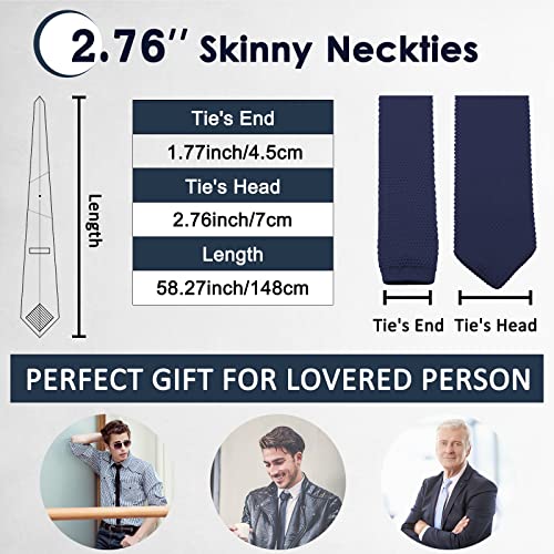 Image of Mantieqingway Pointed Knit Ties for Men Pure Color 2.76'' Skinny Neck Tie Formal Business Knitted Tie for Daily Wedding Party