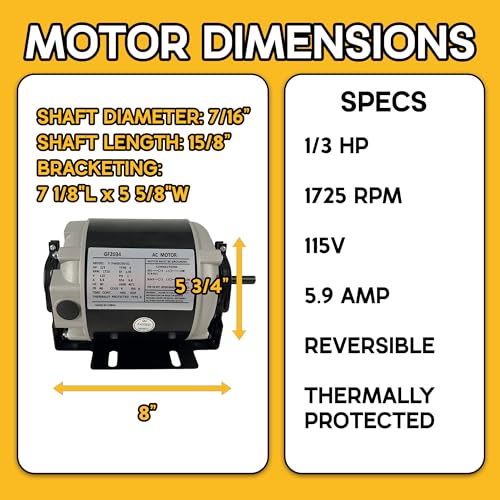 GF2034 1/3 HP Belt Drive Motor Compatible with Packard 45013 Ao Smith/Century 316P169, Emerson 8100, GE BF4706, Universal 805, Baldor RSP2442, Carrier HC41DE114 1725RPM 48FR - 2 Year Warranty - Thumbnail 2