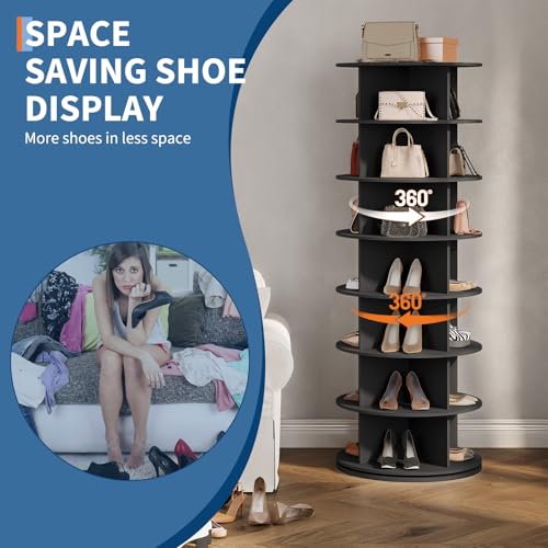 GarveeHome 7 Tier Rotating Shoe Rack Tower, 360° Revolving Free Standing Spinning Shoe Organizer, Vertical Spinning Shoes Display, Shoes Rack Storage Round Carousel, Rotate Shoes Closet Organization