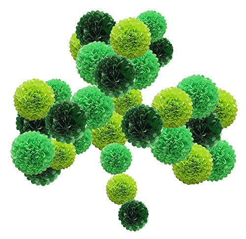 Image of Lucky Green Tissue Paper Pom Poms, St. Patrick's Day Party Decoration Kit 21pcs of 8,10,12 inch Paper Pom Poms for Birthday Graduation Baby Shower, Spring School DIY Parties